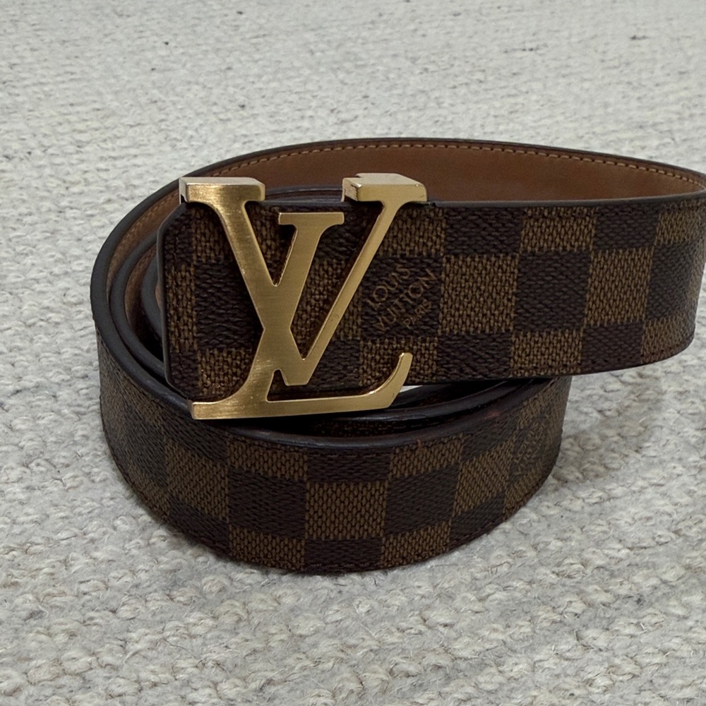 Louis Vuitton Brown Damier Belt with Gold LV Buckle